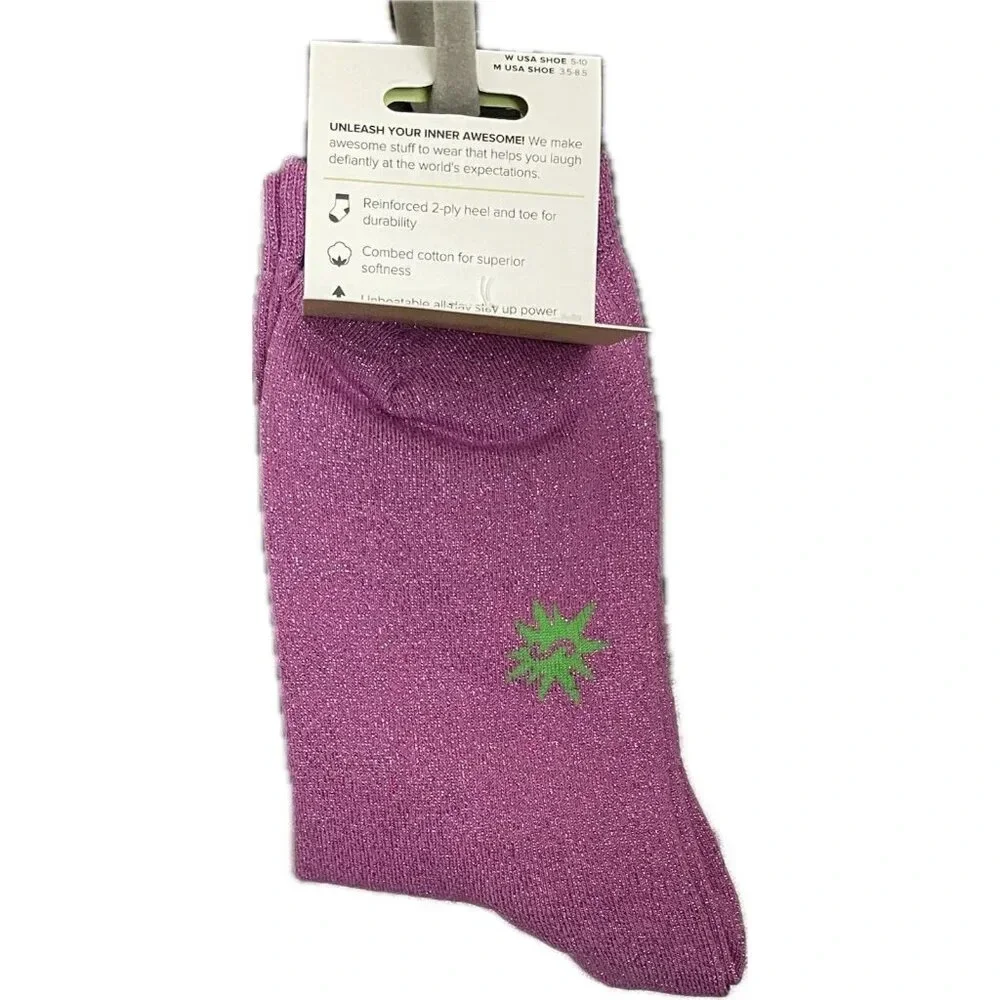 Sock It To Me Purple Shimmer Metallic Brunch Buddies Graphic Crew Socks